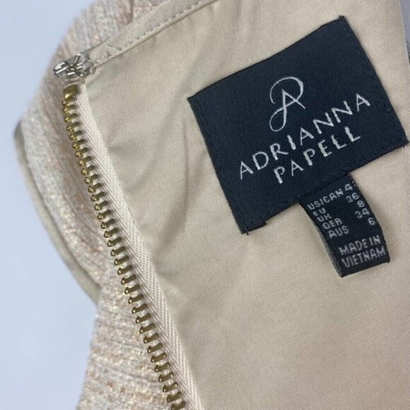 Adrianna Papell Dress Womens Size 4 Beige Short Sleeve V-neck Beaded Dress - Picture 9 of 10